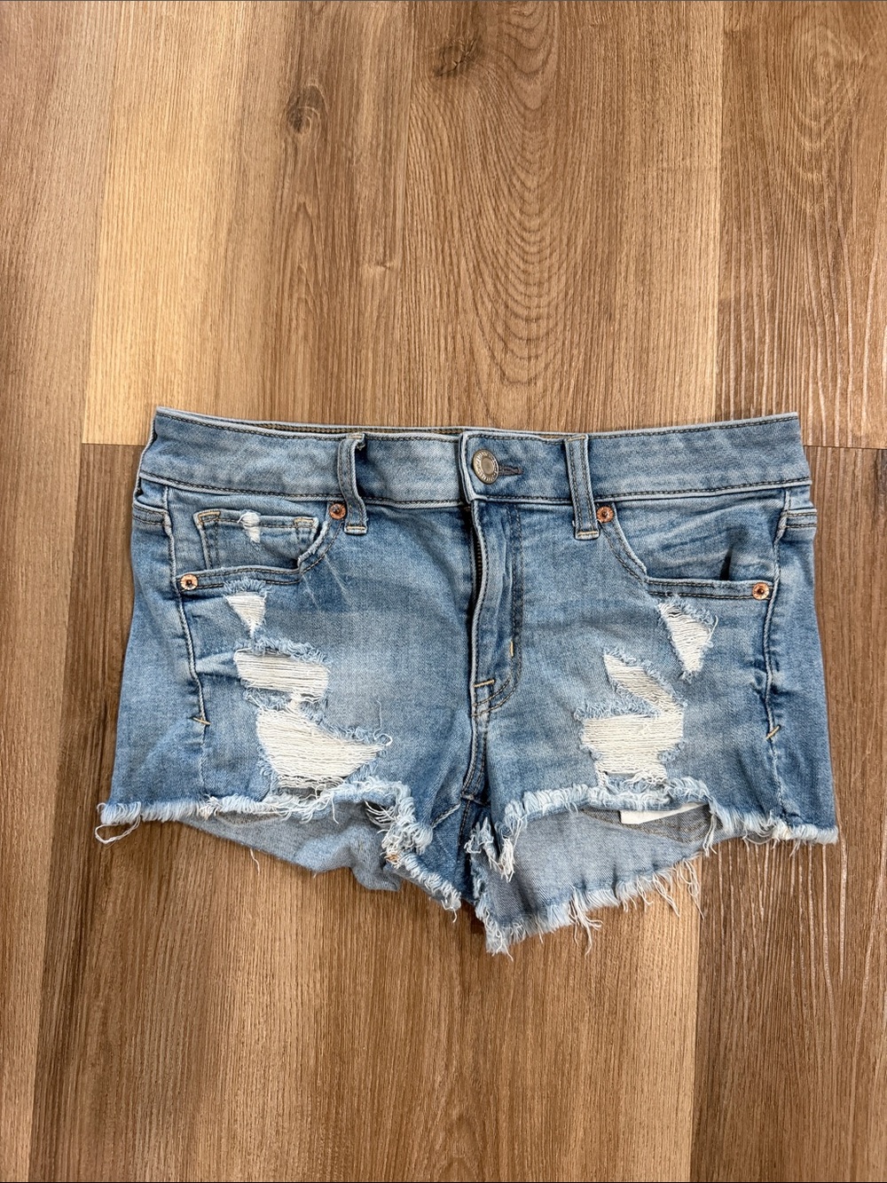 American Eagle Denim Shortie Shorts Stretch Jean Distressed Size 6